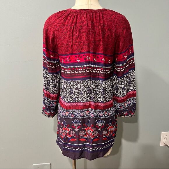 Beach Lunch Lounge Maroon And Navy Floral Boho Peasant Top Size Small - Picture 5 of 9